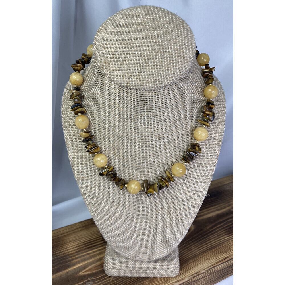 Vintage Tigers Eye Chip & Agate Beaded Necklace 17” L
